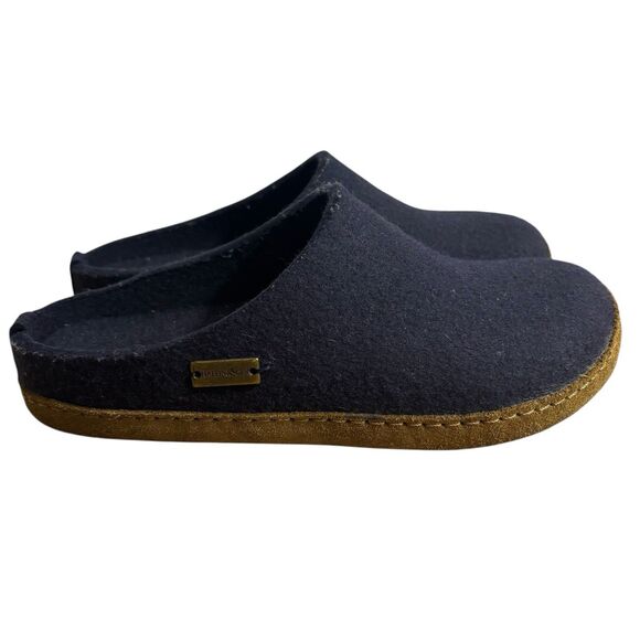 HAFLINGER Emils Slide Women’s Sz 38 US 7 Blue Felted Wool Slipper Slip On Clog - Picture 1 of 8